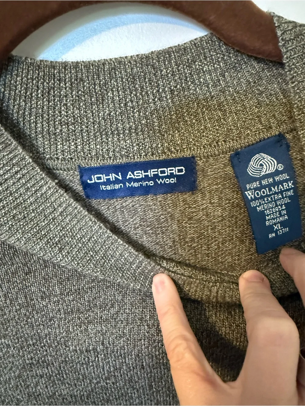 John Ashford Men XL 100% Italian Merino Wool Mock Neck Sweater Gray